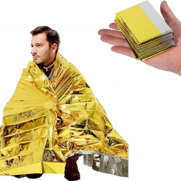 Thermal Blankets, Silver Gold Foil Survival Blanket Space Blanket1 Pack(Gold) - Picture 1 of 10